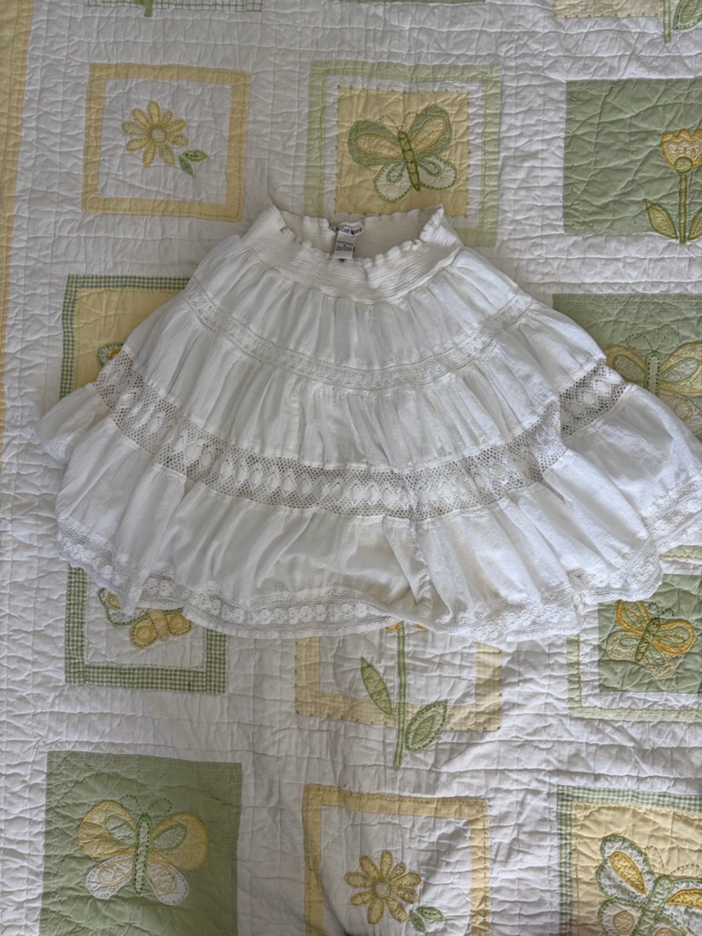 White Tiered Lace Trim Skirt - Women